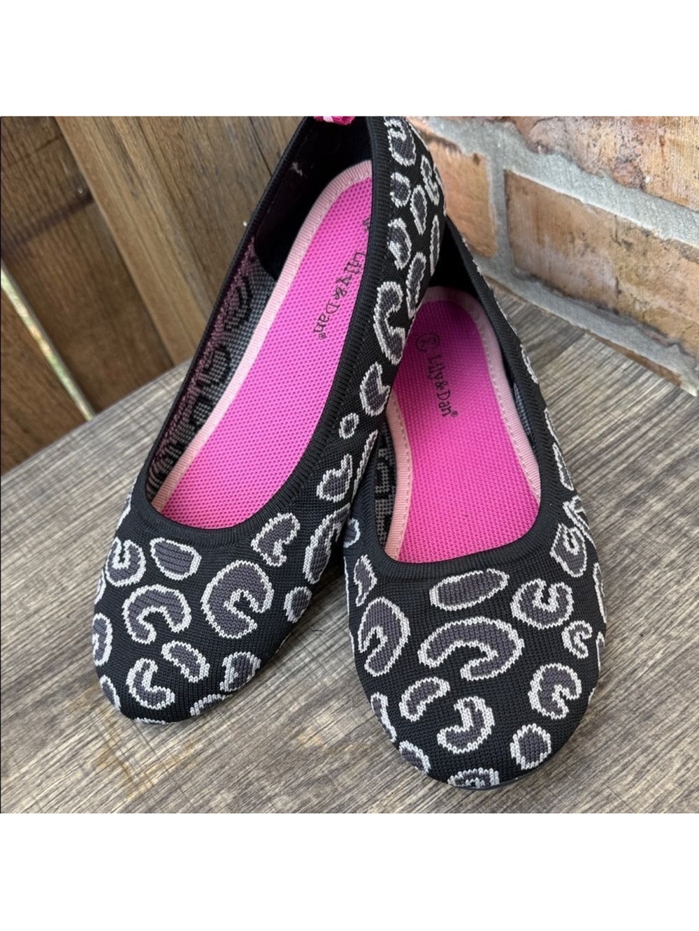 Lily & Dan Animal Print Black And Grey Recycled Ballet Flats size 2 / 3